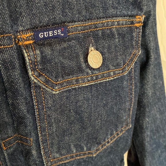 GUESS Denim Trucker Jacket ~ Medium Wash Blue Jean ~ Silver Buttons ~ XL - Picture 5 of 16